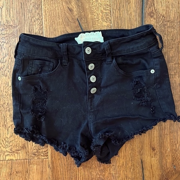 Altar’d State Black Jean Shorts Distressed Button Fly Stretch Womens Sz 0 or 24 - Picture 2 of 5